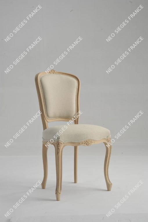 Chaise réf. 1621 Louis XV fleurettes garnie en blanc lin